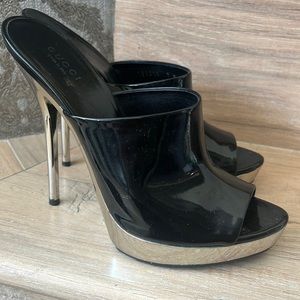 Gucci Black Patent Leather Platform Sandals